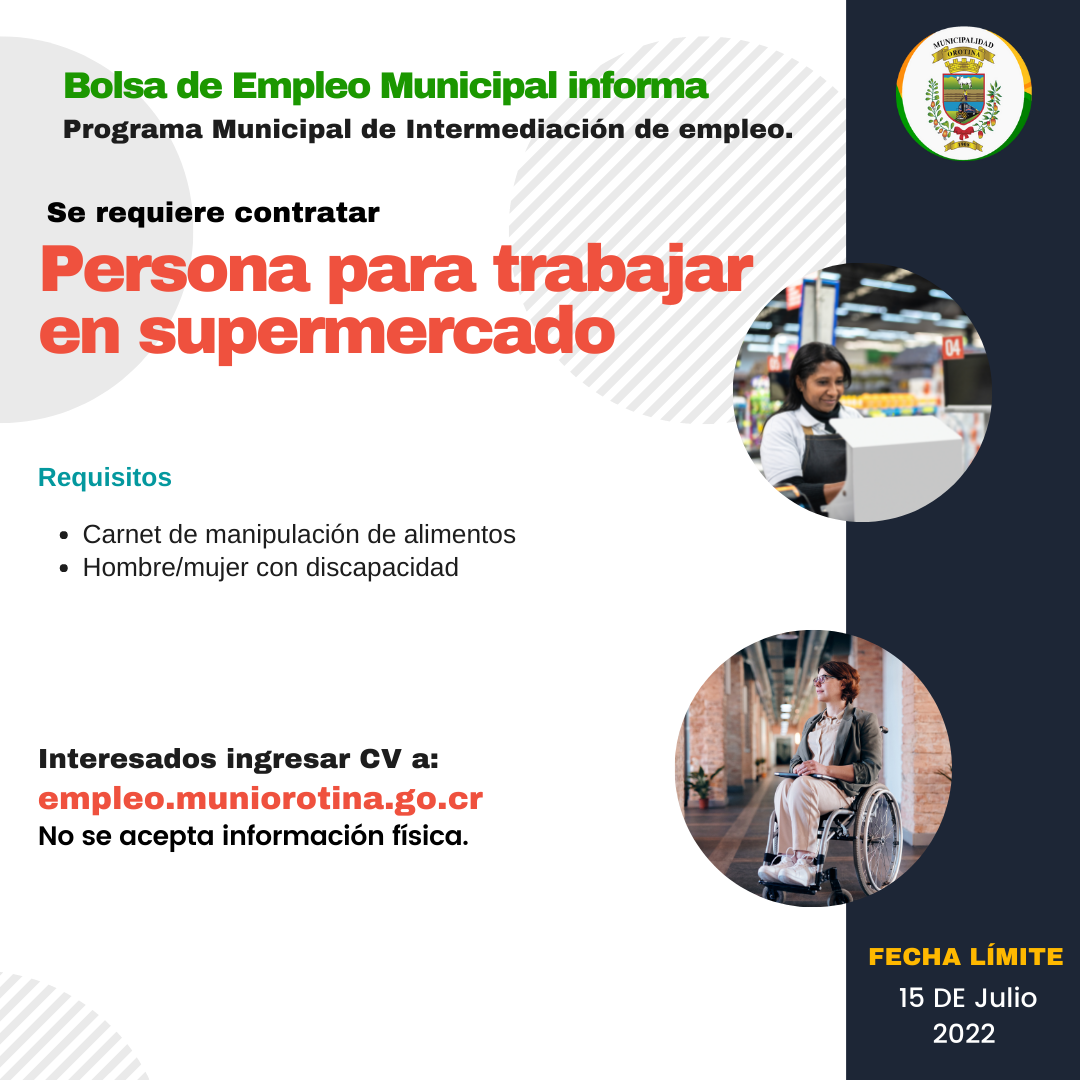SE BUSCA PERSONA PARA LABORAR EN SUPERMERCADO